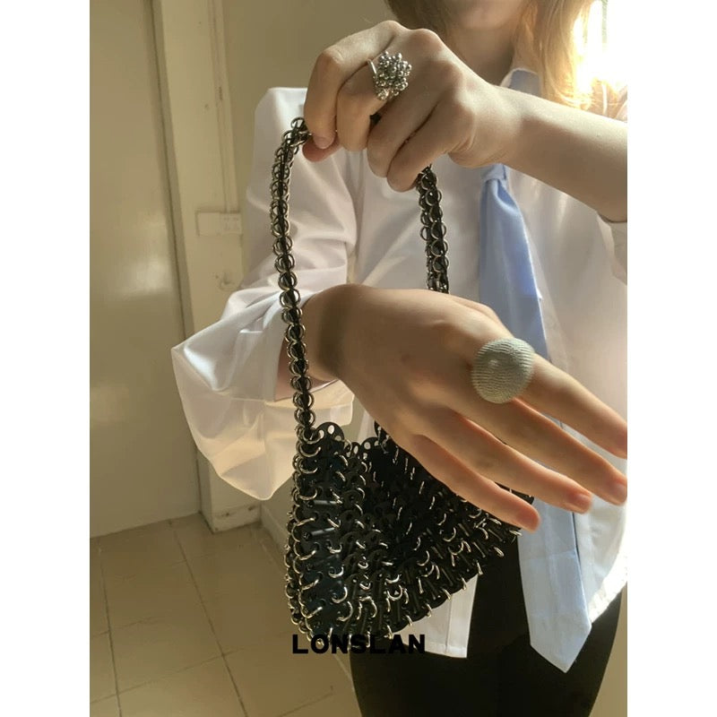 ブラックメタルディスクハンドバッグ