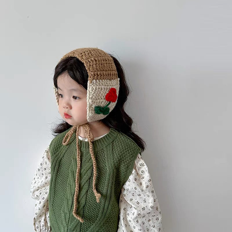 Khaki Floral Earmuffs with Tie