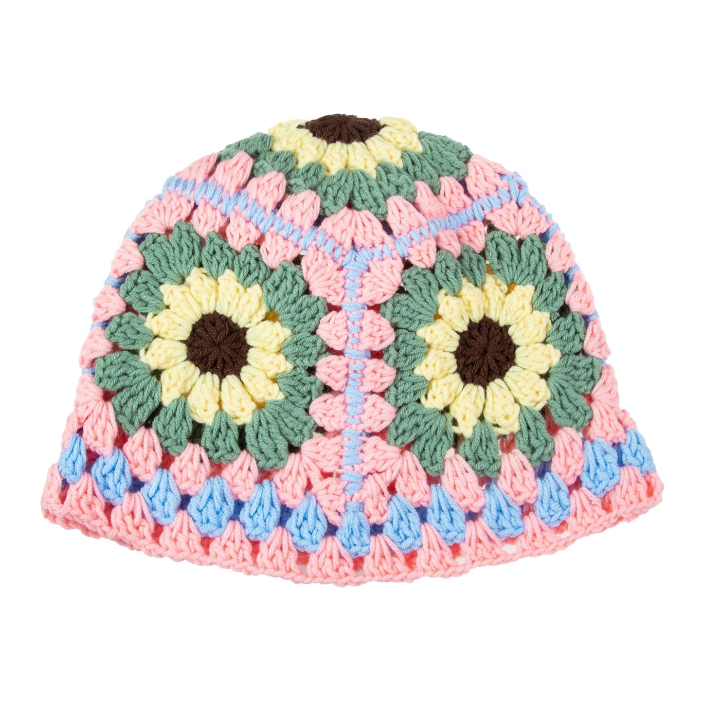 Crochet Pink Floral-Patterned Hat