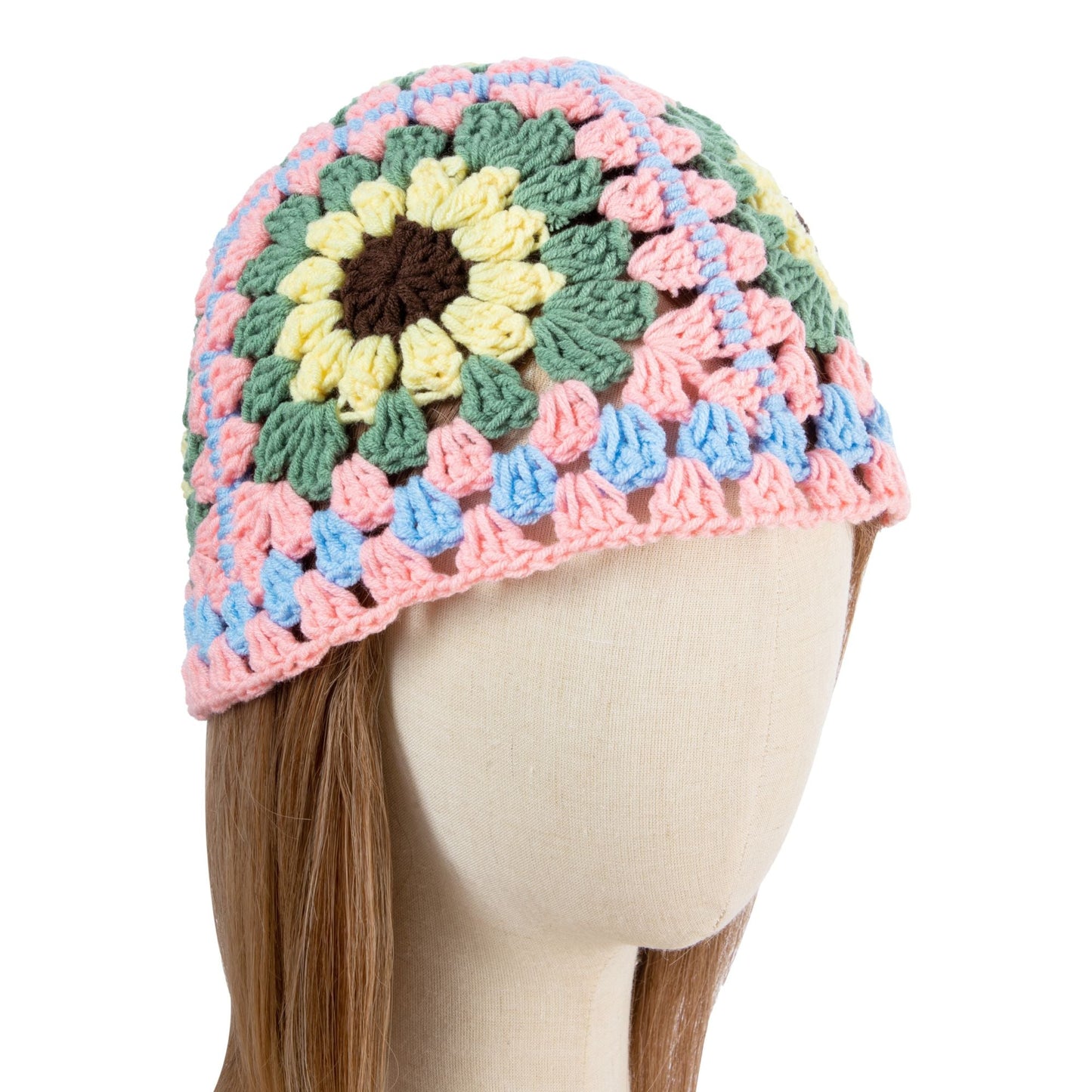 Crochet Pink Floral-Patterned Hat