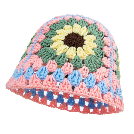 Crochet Pink Floral-Patterned Hat