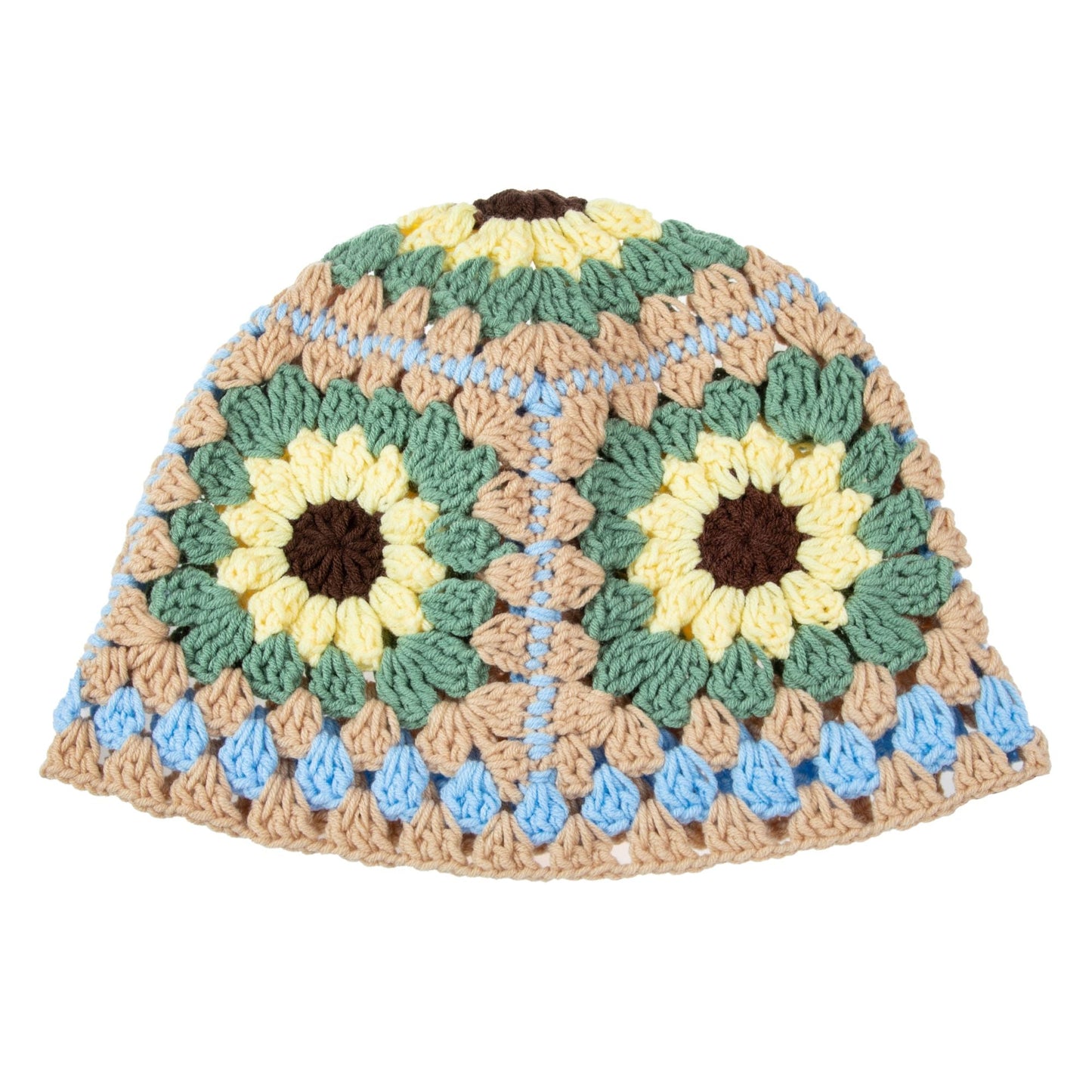 Crochet Khaki Floral-Patterned Hat