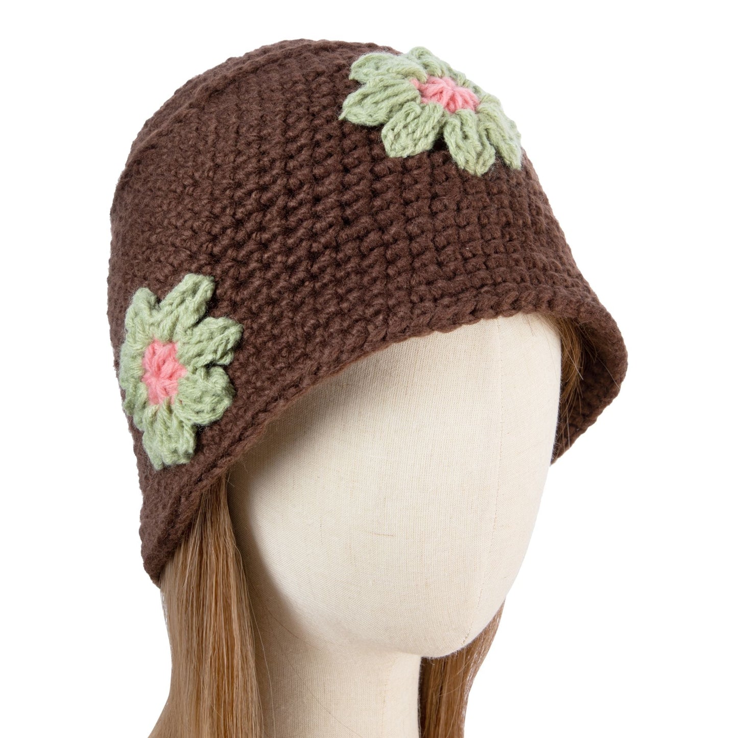 Brown Crochet Floral Hat