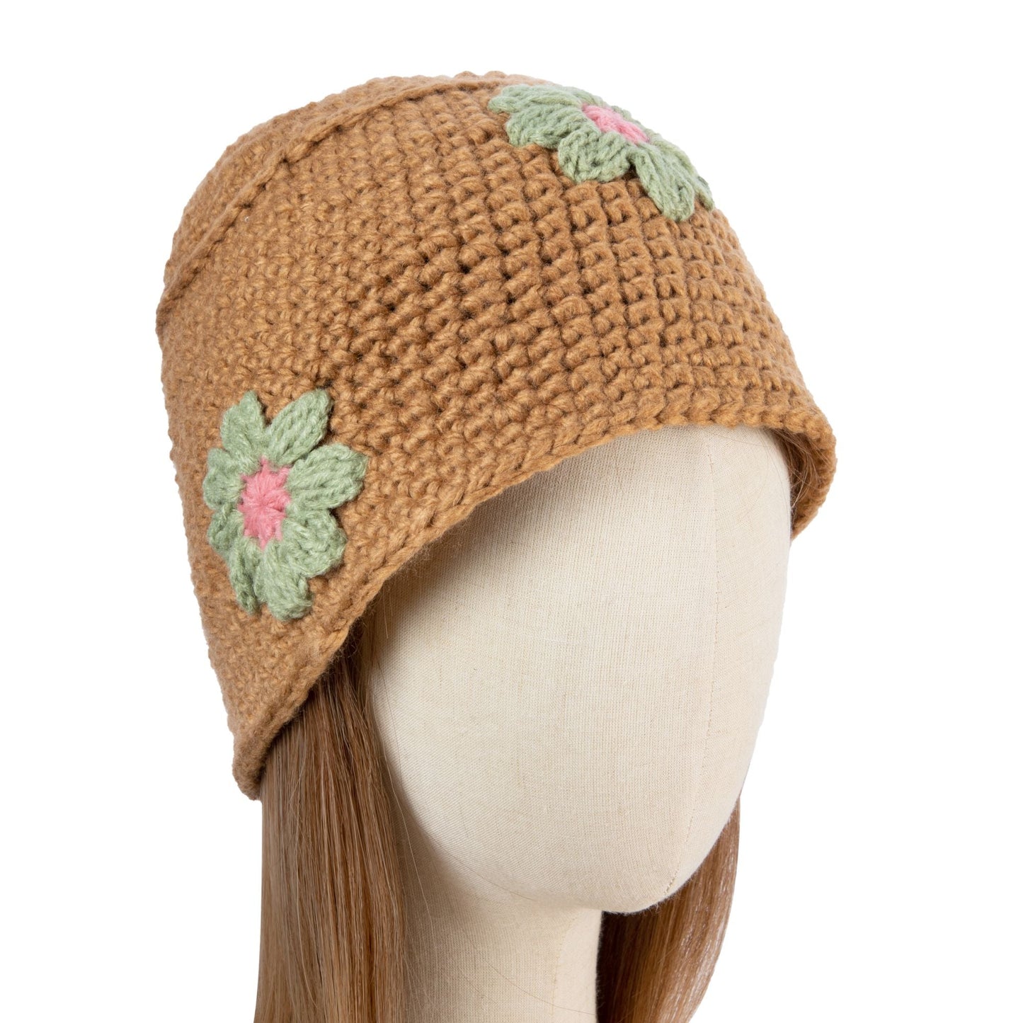 Khaki Crochet Floral Hat