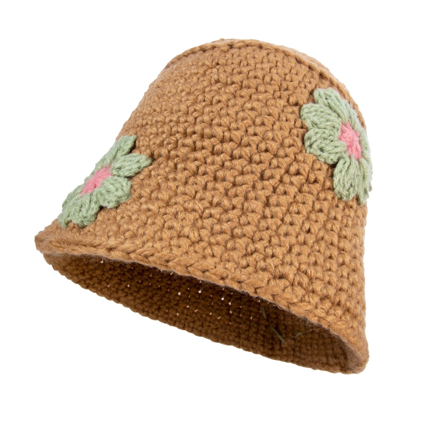 Khaki Crochet Floral Hat