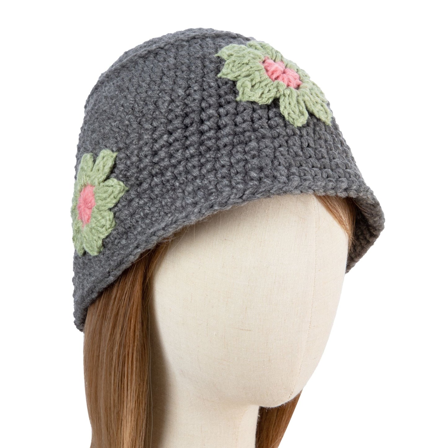 Grey Crochet Floral Hat