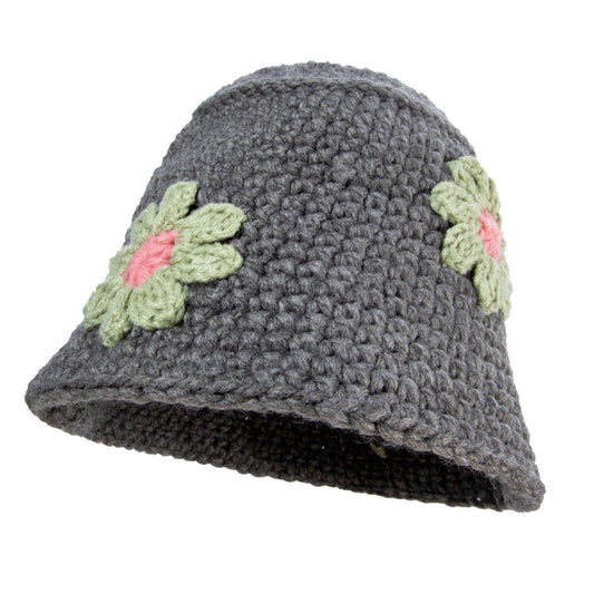 Grey Crochet Floral Hat