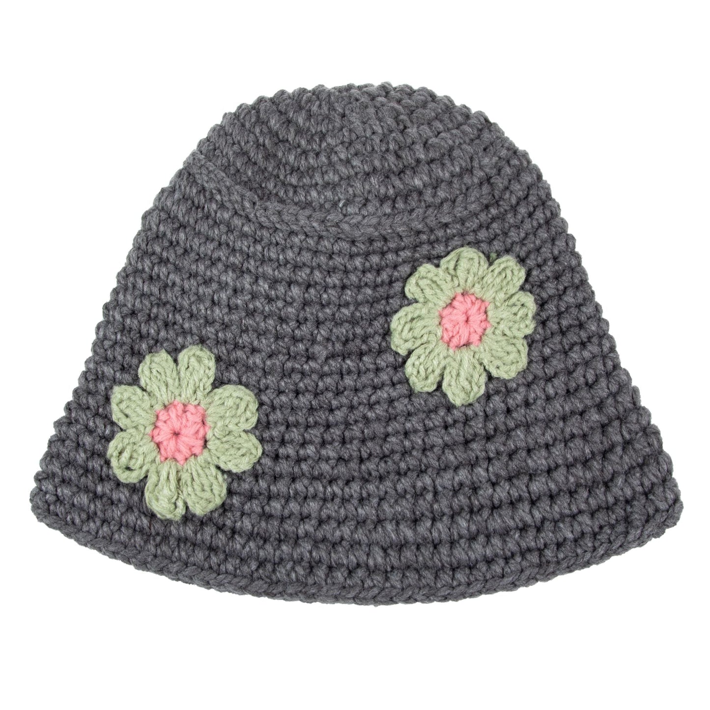 Grey Crochet Floral Hat