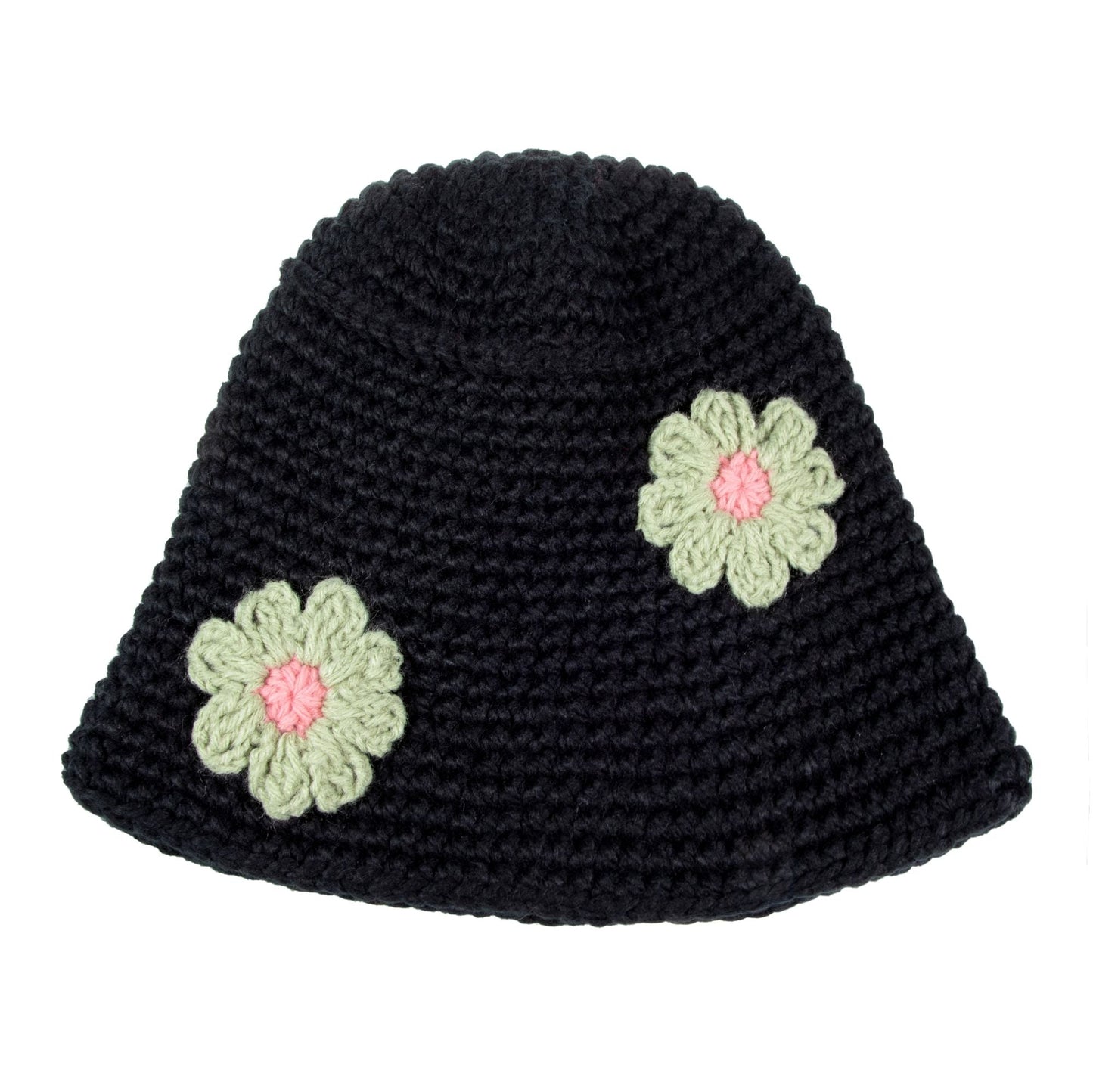 Black Crochet Floral Hat