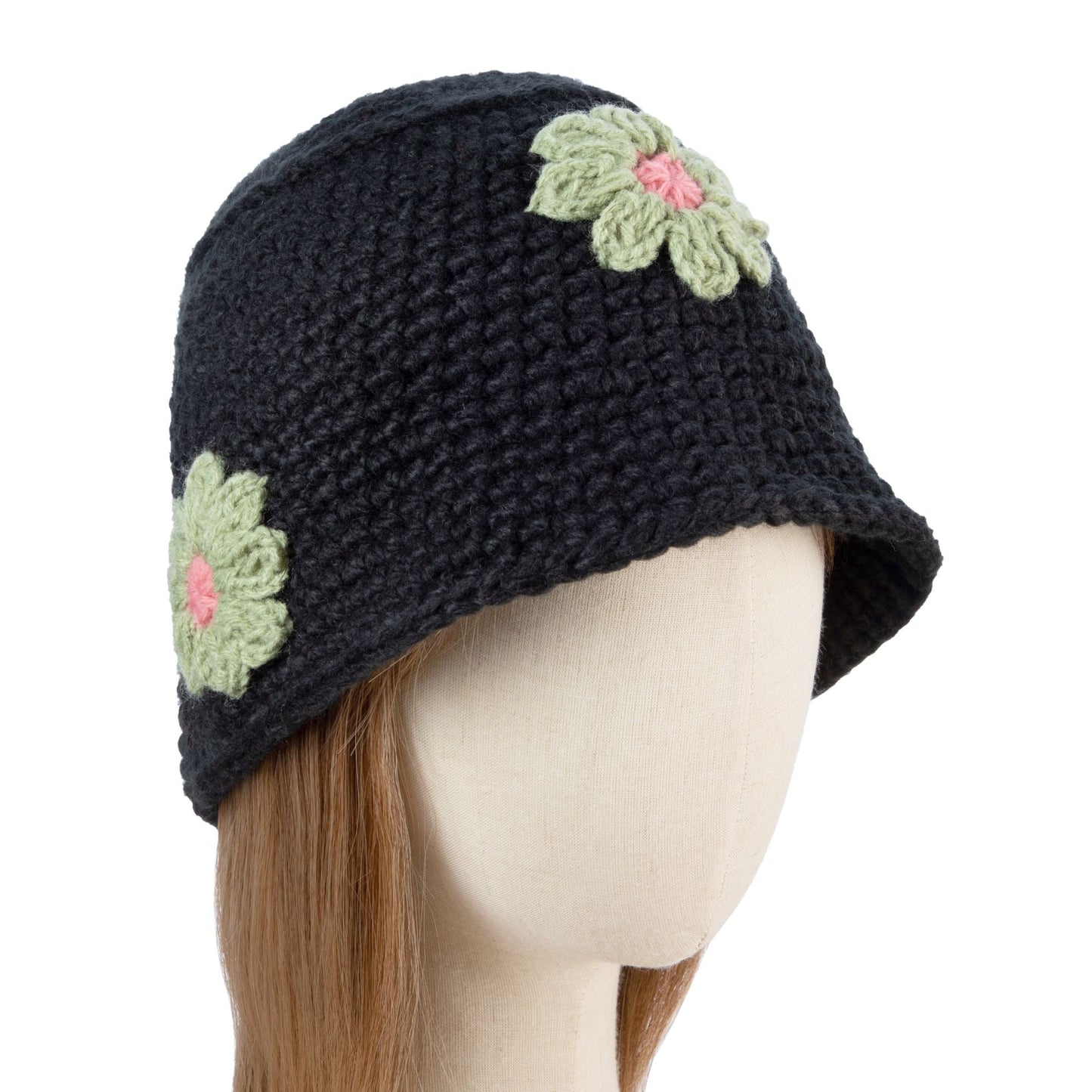 Black Crochet Floral Hat