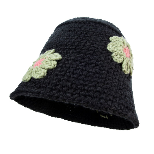 Black Crochet Floral Hat