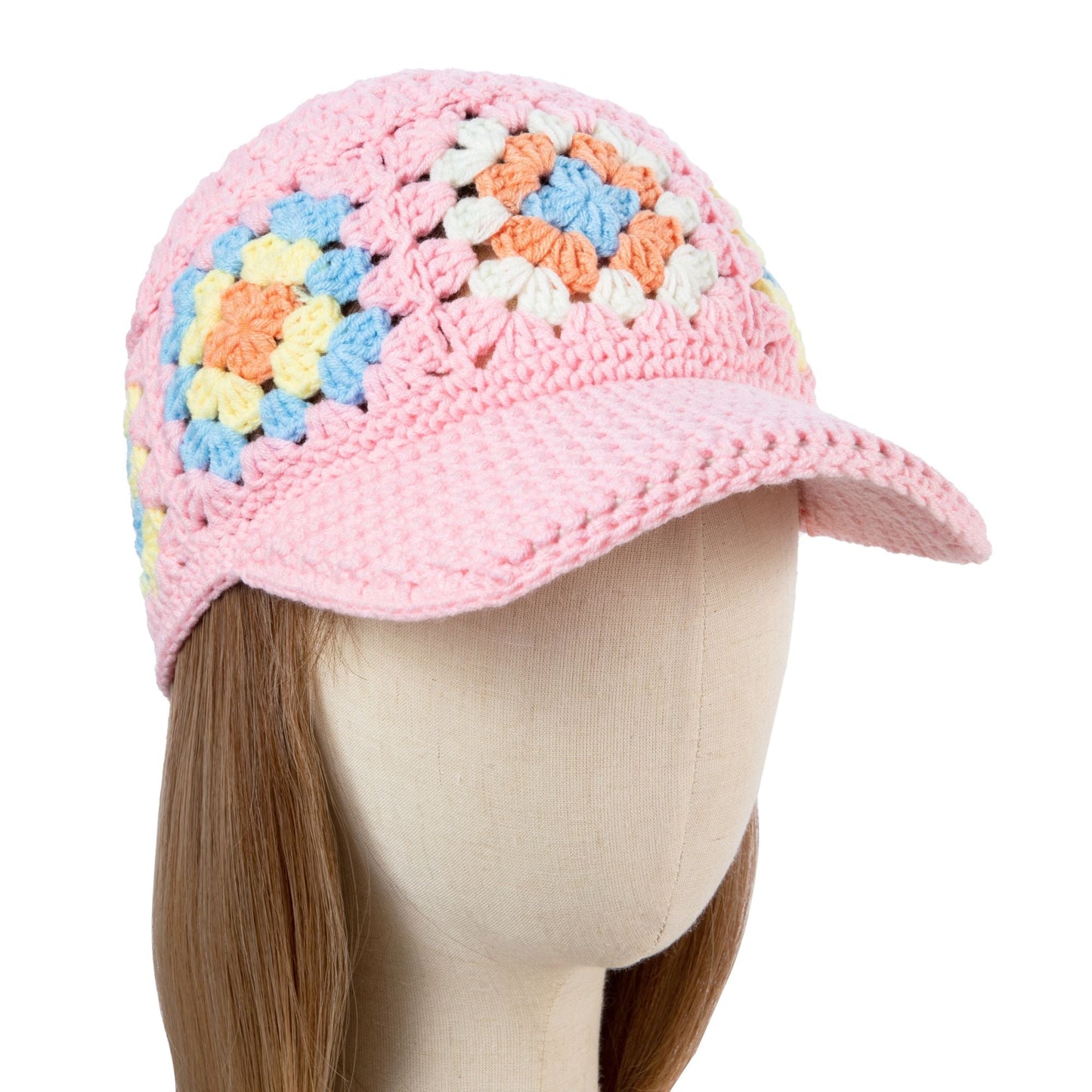 Crochet Pink Floral Cap