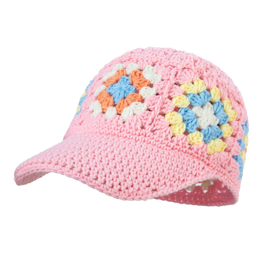 Crochet Pink Floral Cap