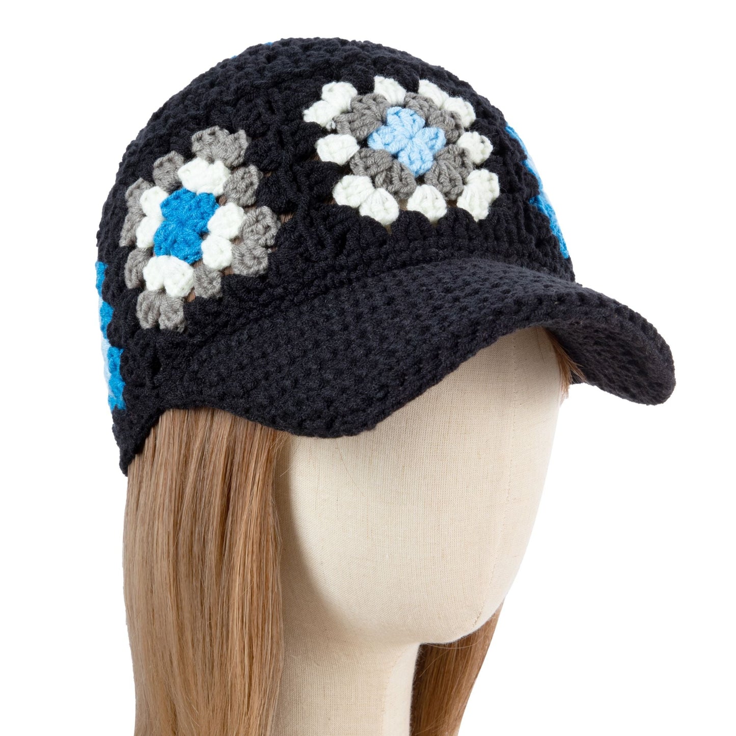 Crochet Black Floral Cap