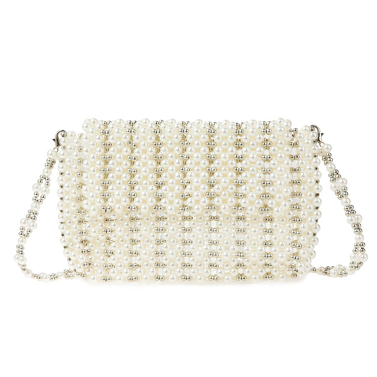 Faux Pearl Flap Clutch