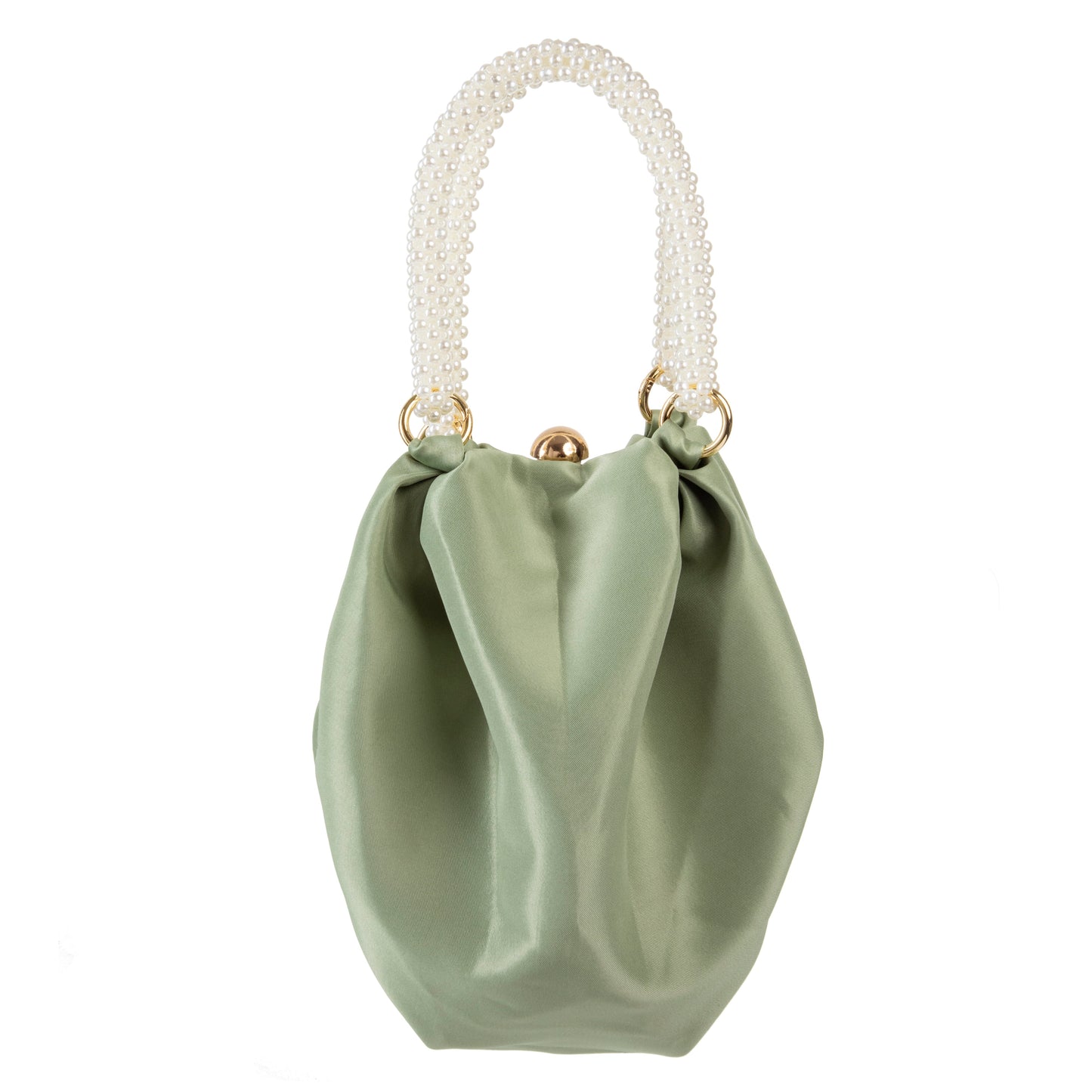 Pearl Handle Green Silk Handbag