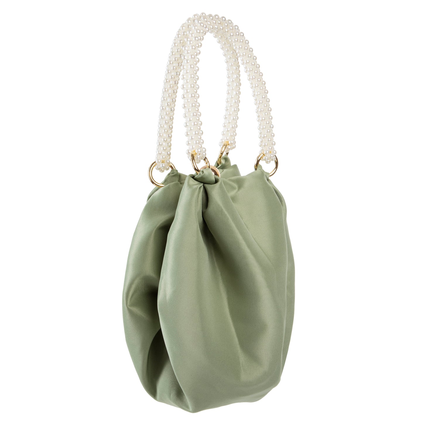 Pearl Handle Green Silk Handbag