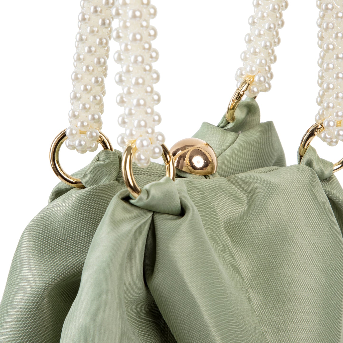 Pearl Handle Green Silk Handbag