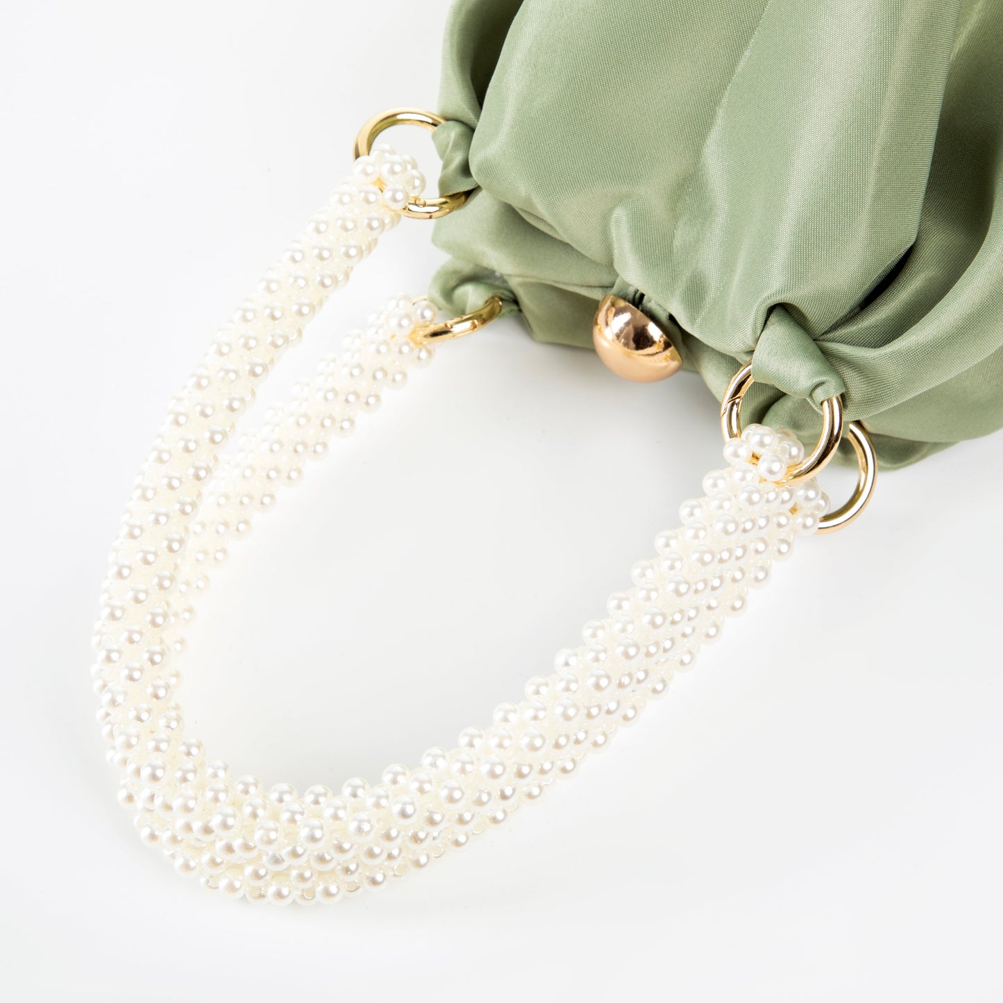 Pearl Handle Green Silk Handbag