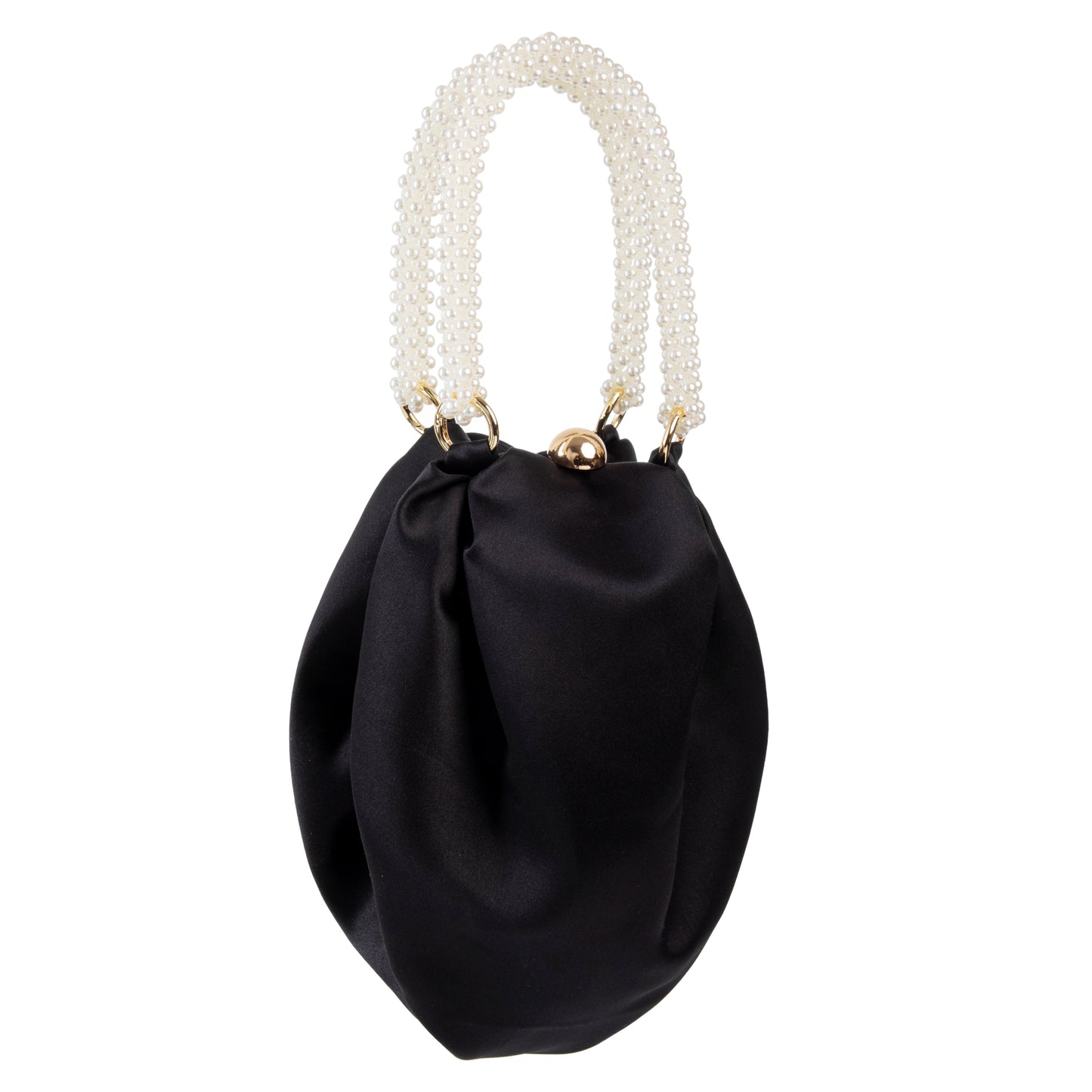 Pearl Handle Black Silk Handbag