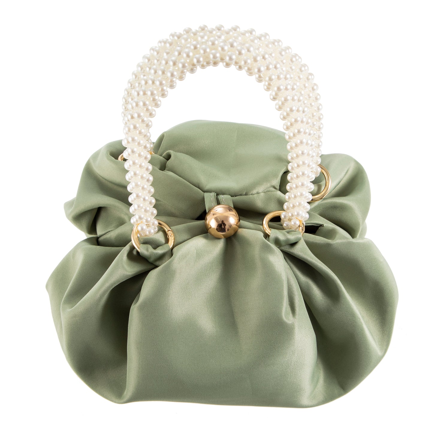 Pearl Handle Green Silk Handbag