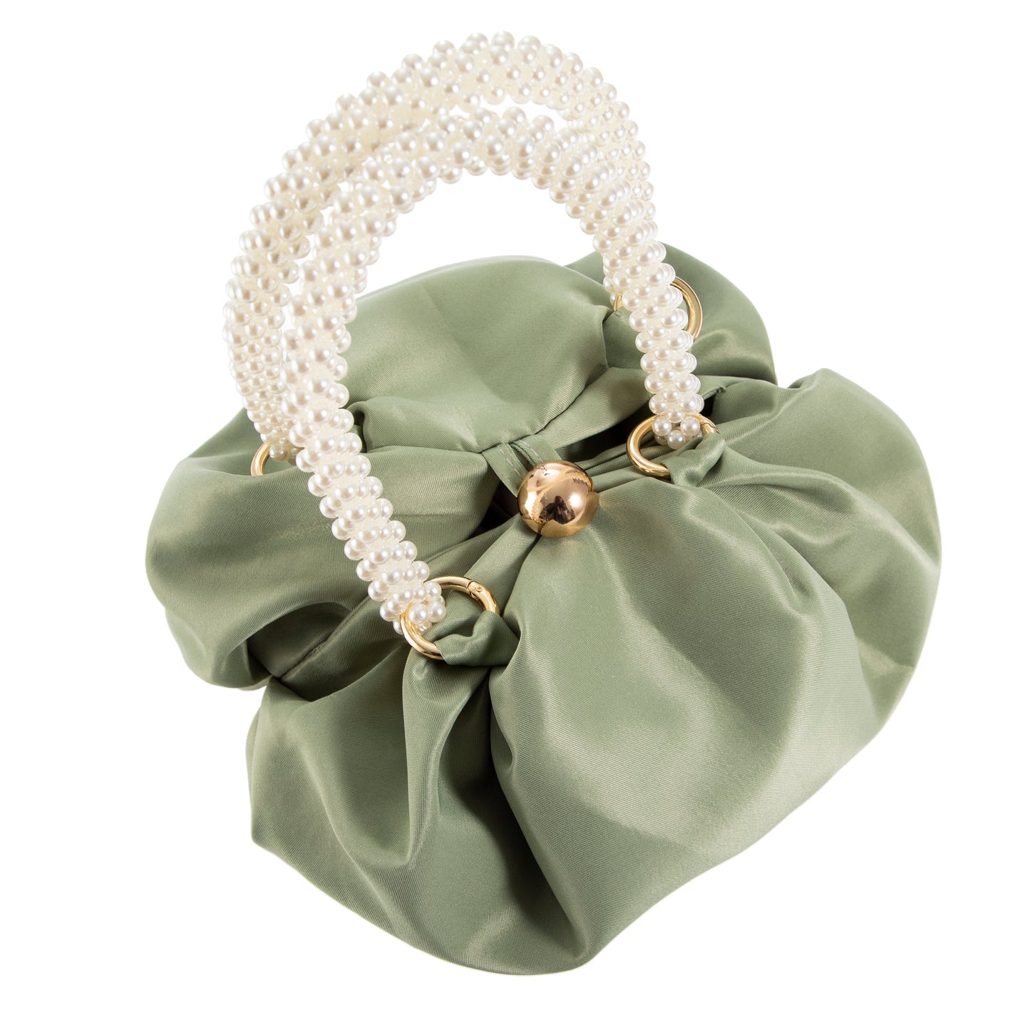 Pearl Handle Green Silk Handbag