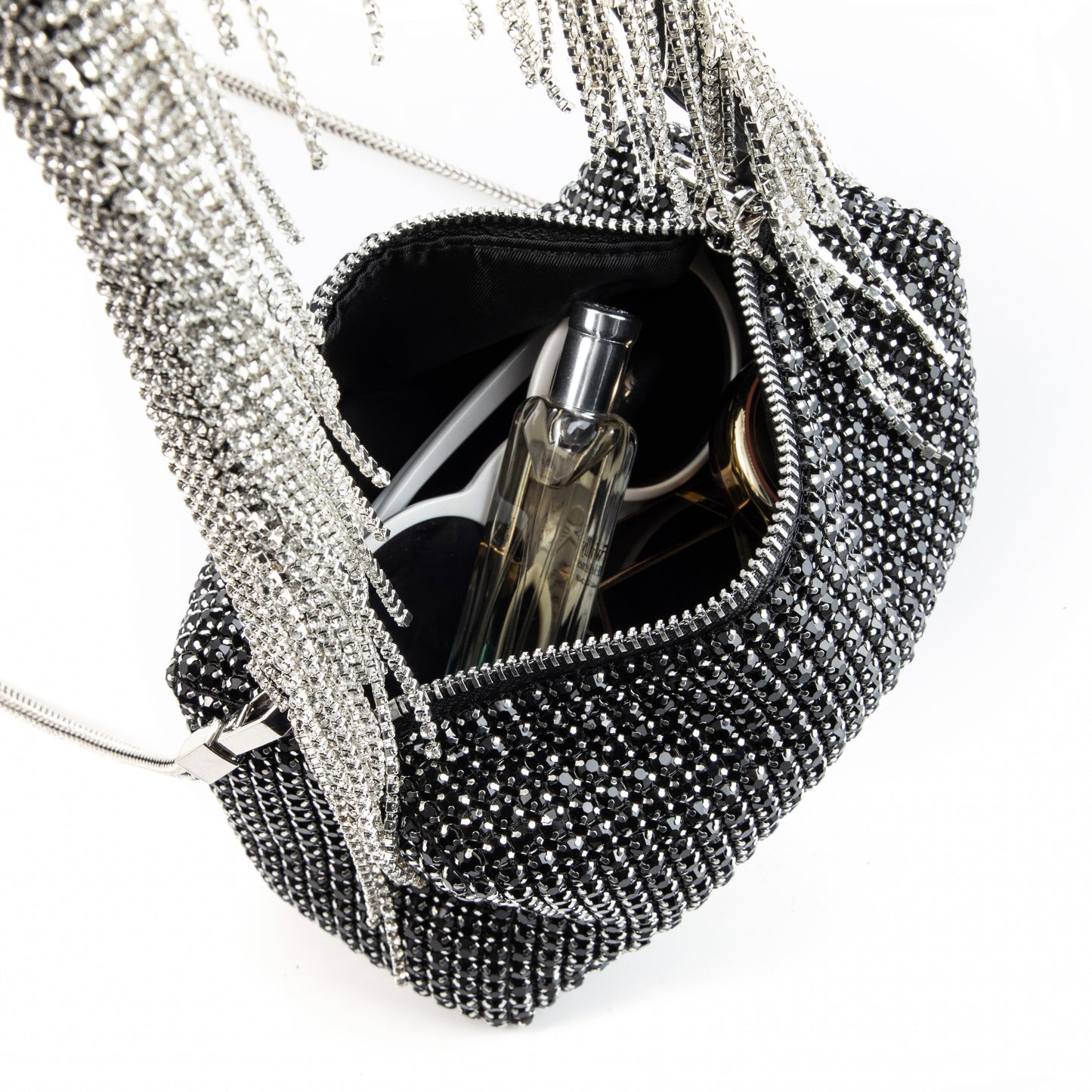 Rhinestone Tassel Black Purse