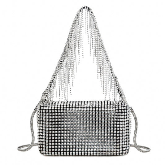 Rhinestone Tassel Silver Purse