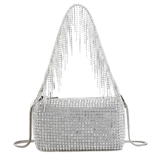 Rhinestone Tassel White Purse