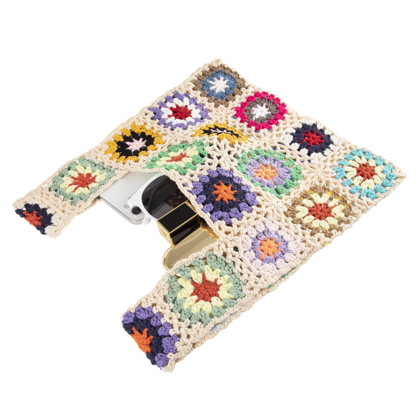 Ethnic Crochet Flower Tote