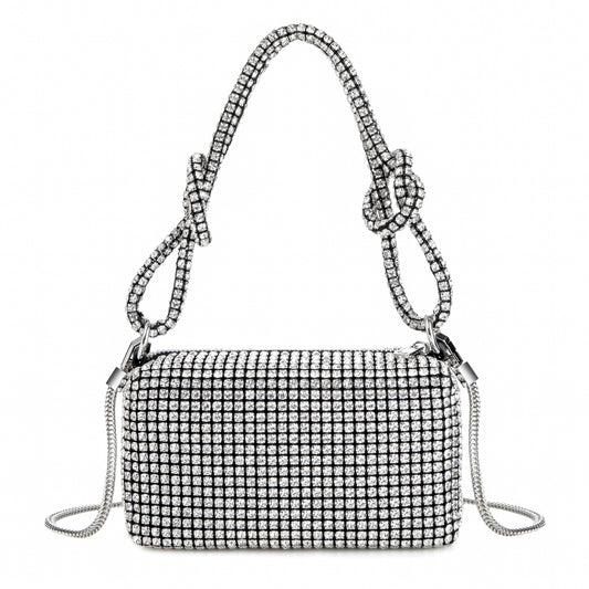 Rhinestone Box Knot Silver Bag