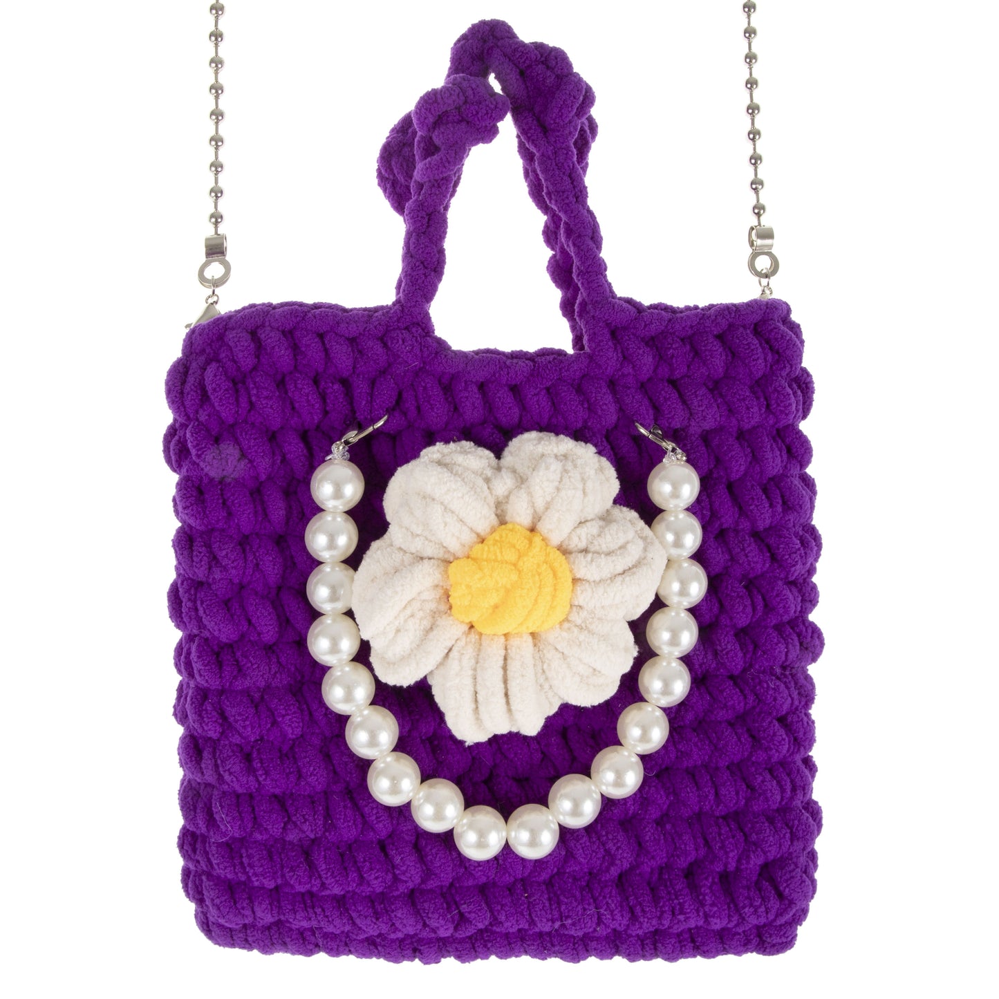 Pearl Handle Crochet Tote