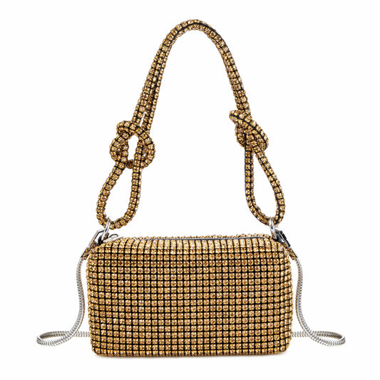 Rhinestone Box Knot Brown Bag