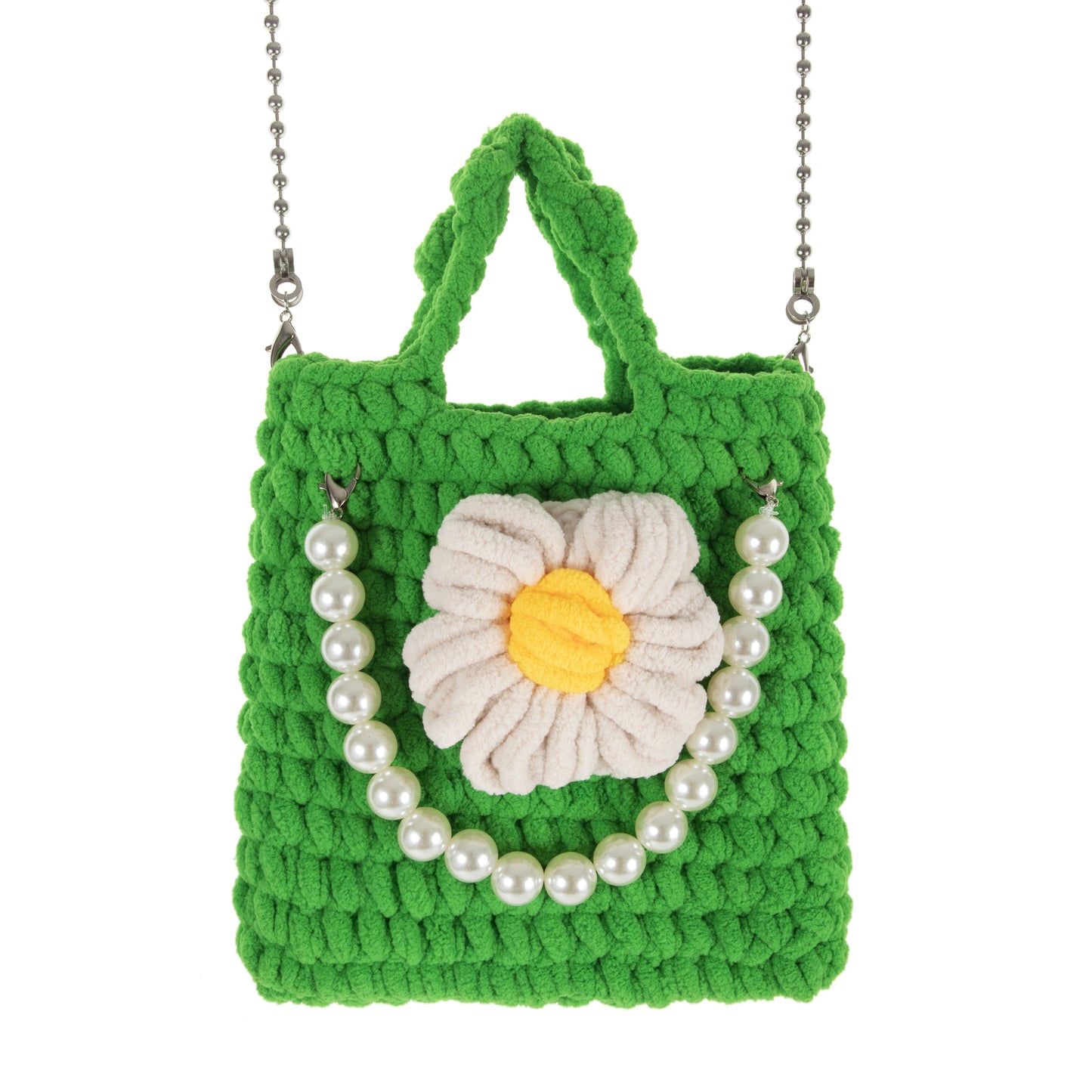 Pearl Handle Crochet Tote