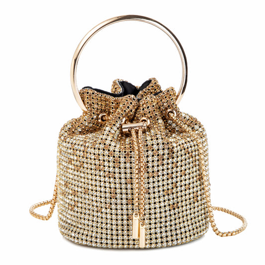 Ring Handle Rhinestone Gold Bucket