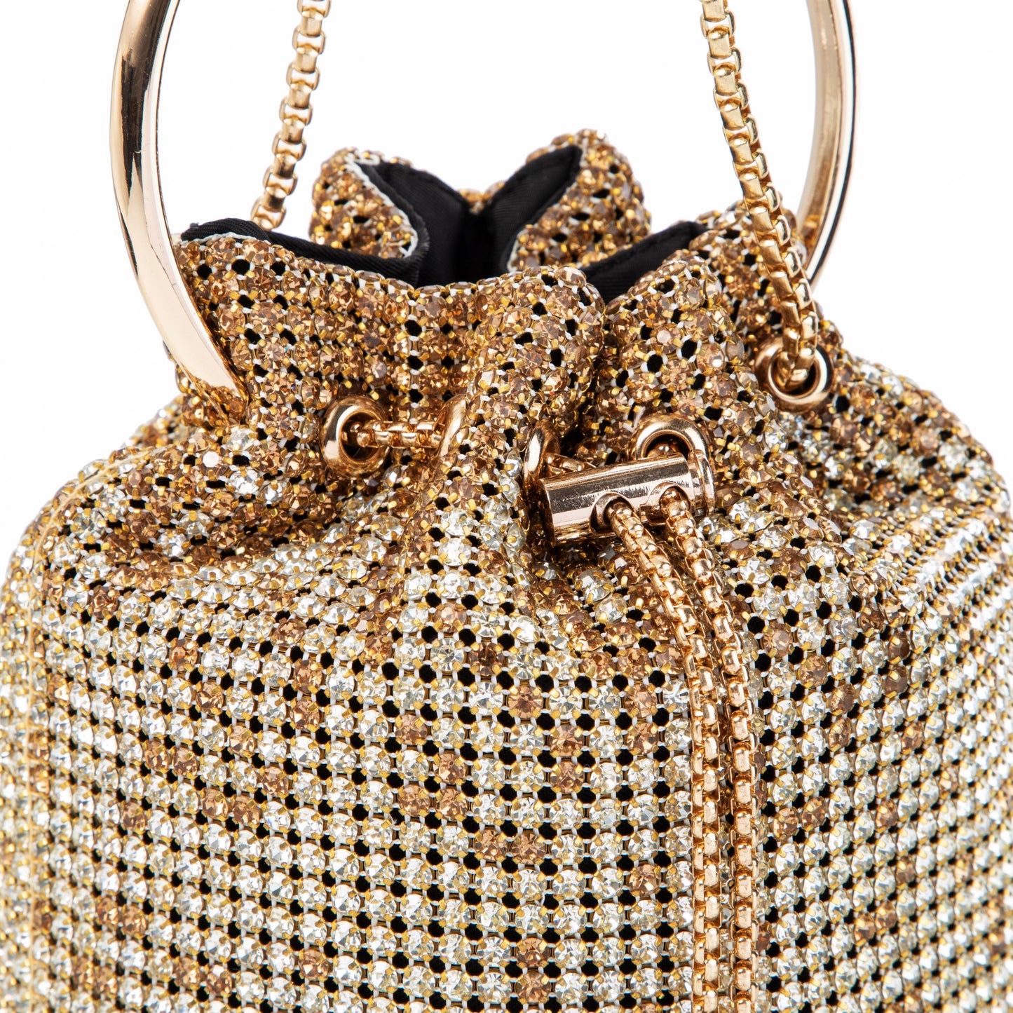 Ring Handle Rhinestone Gold Bucket