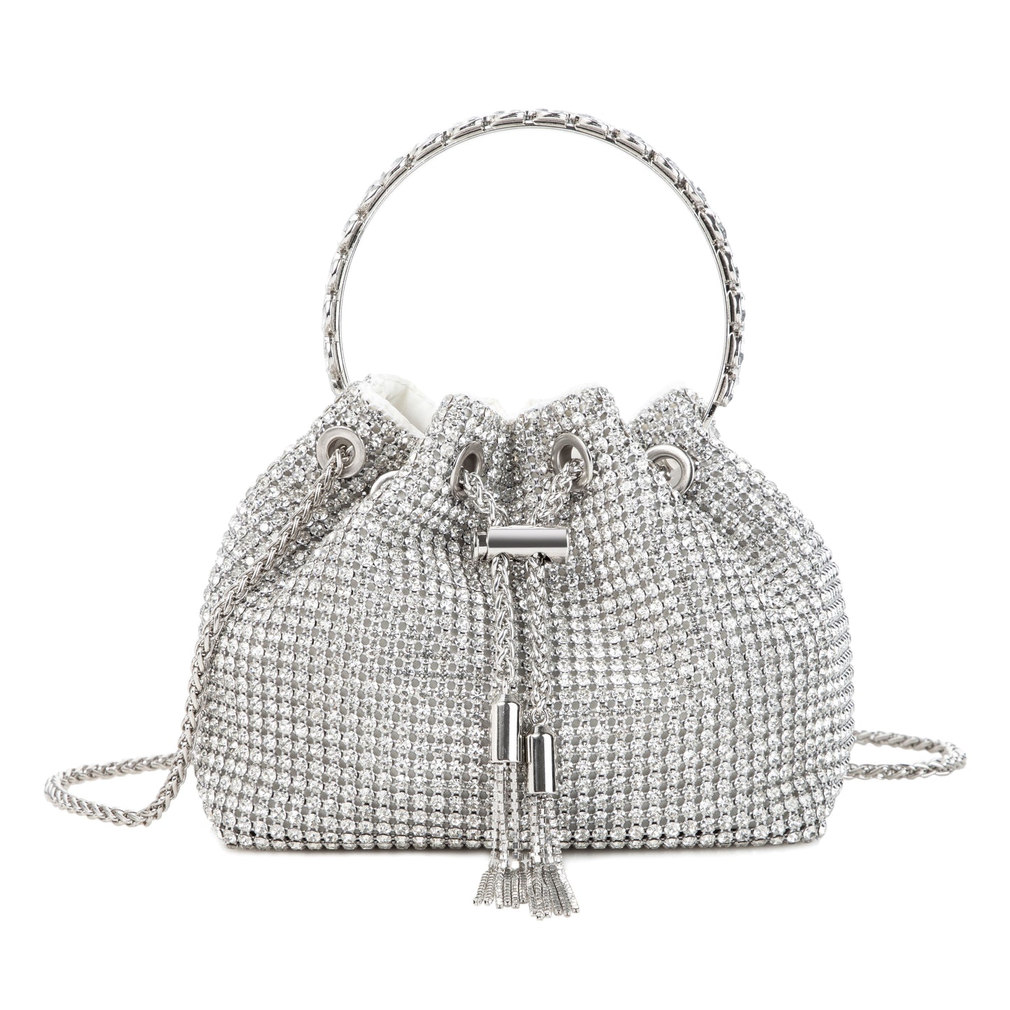 Rhinestone Tassel White Bucket