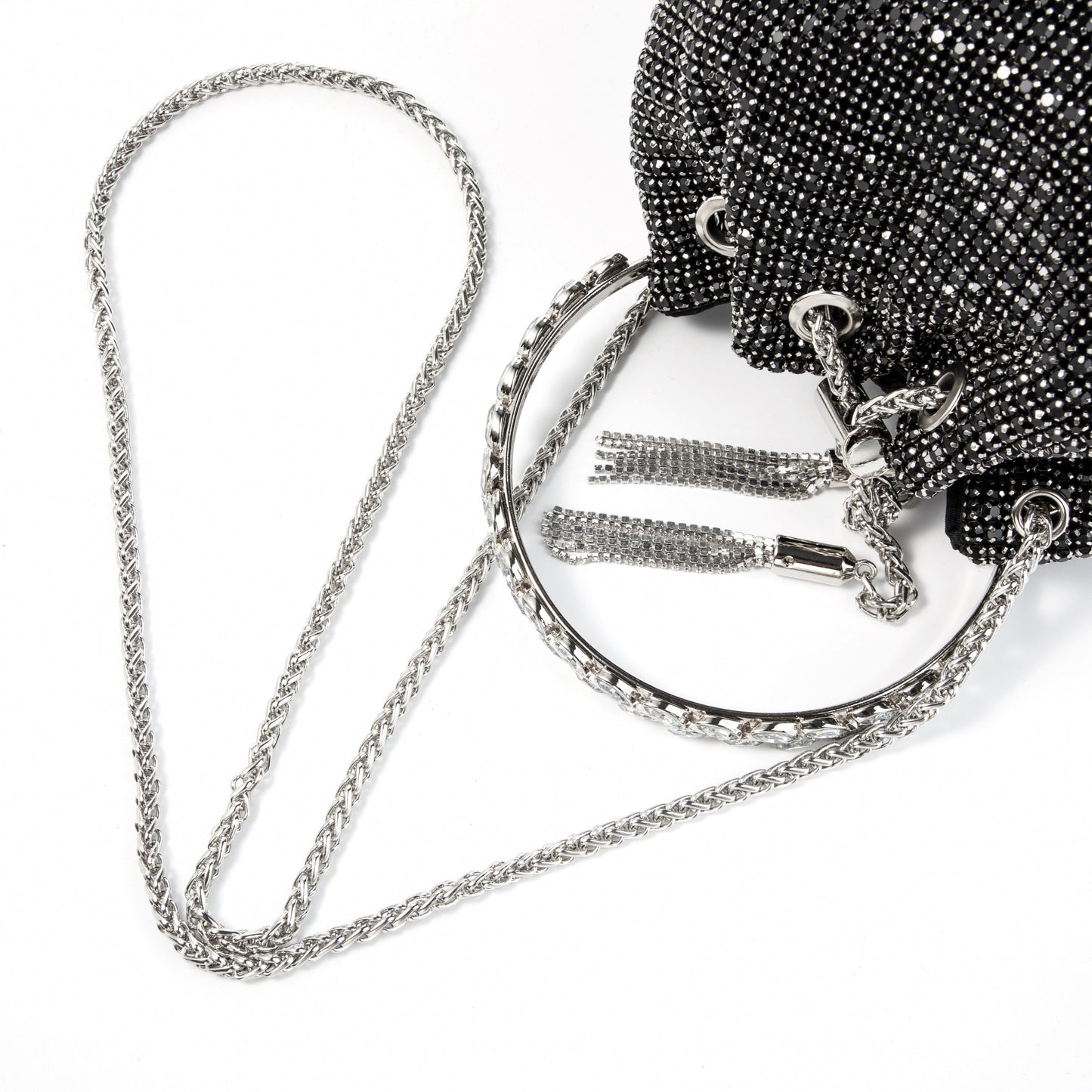 Rhinestone Tassel Black Bucket