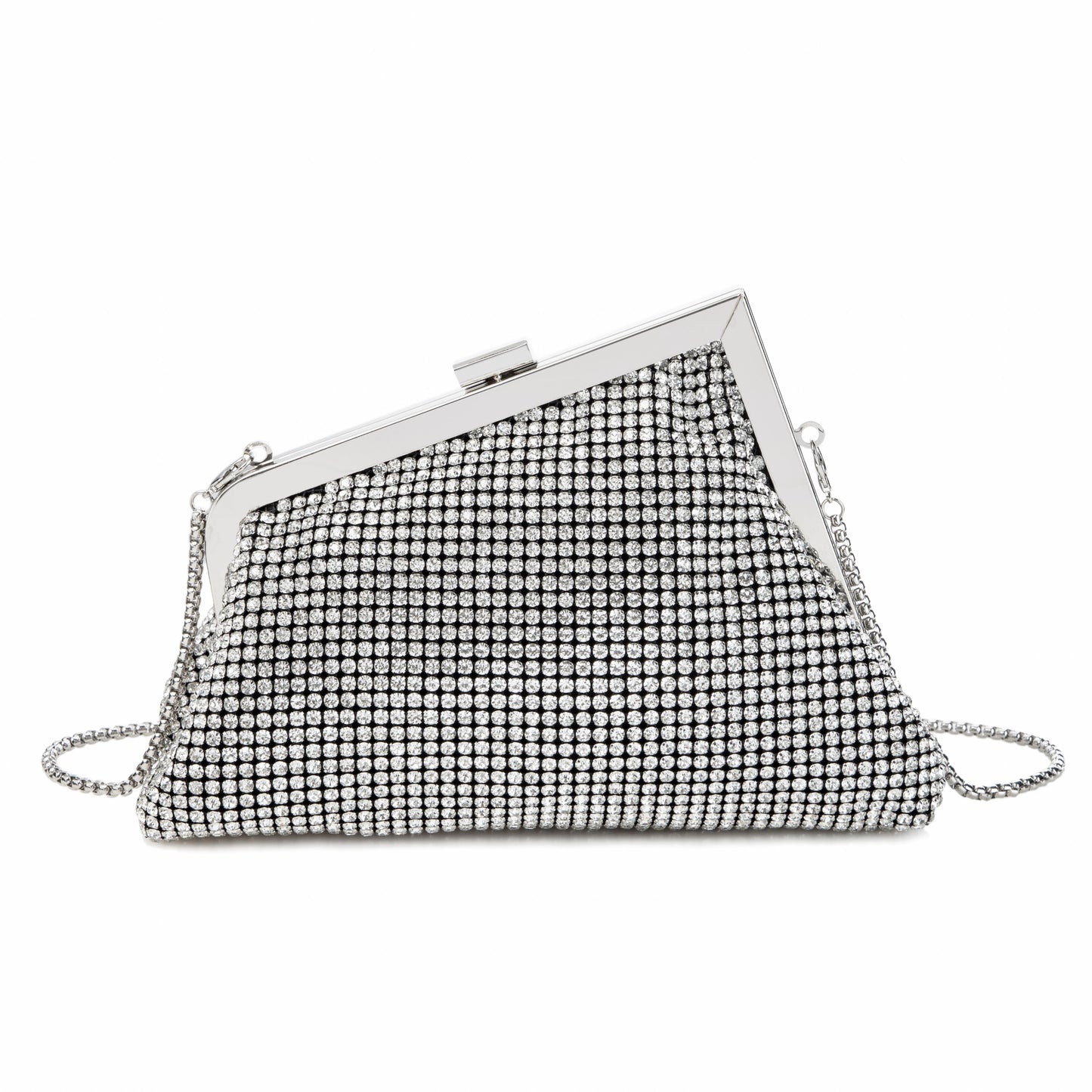 Rhinestone Angled Silver Clutch