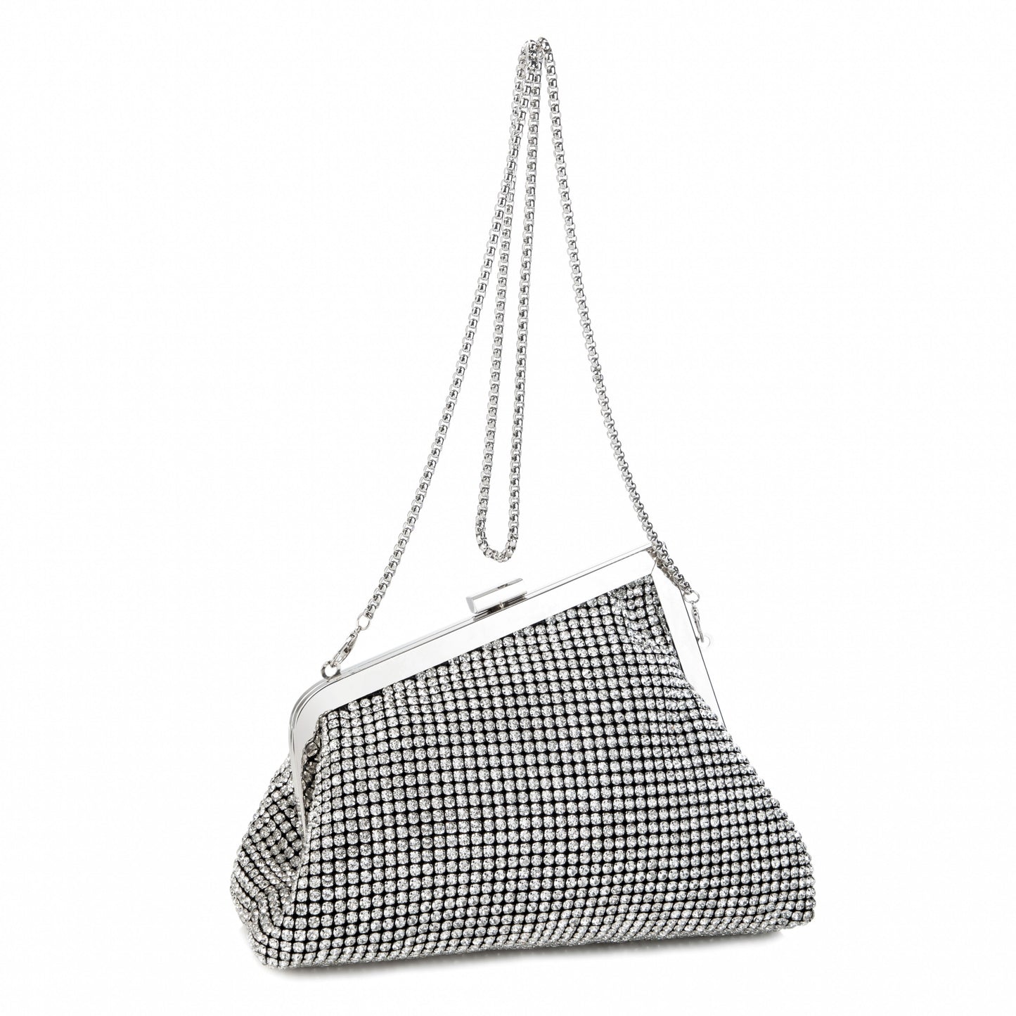 Rhinestone Angled Silver Clutch