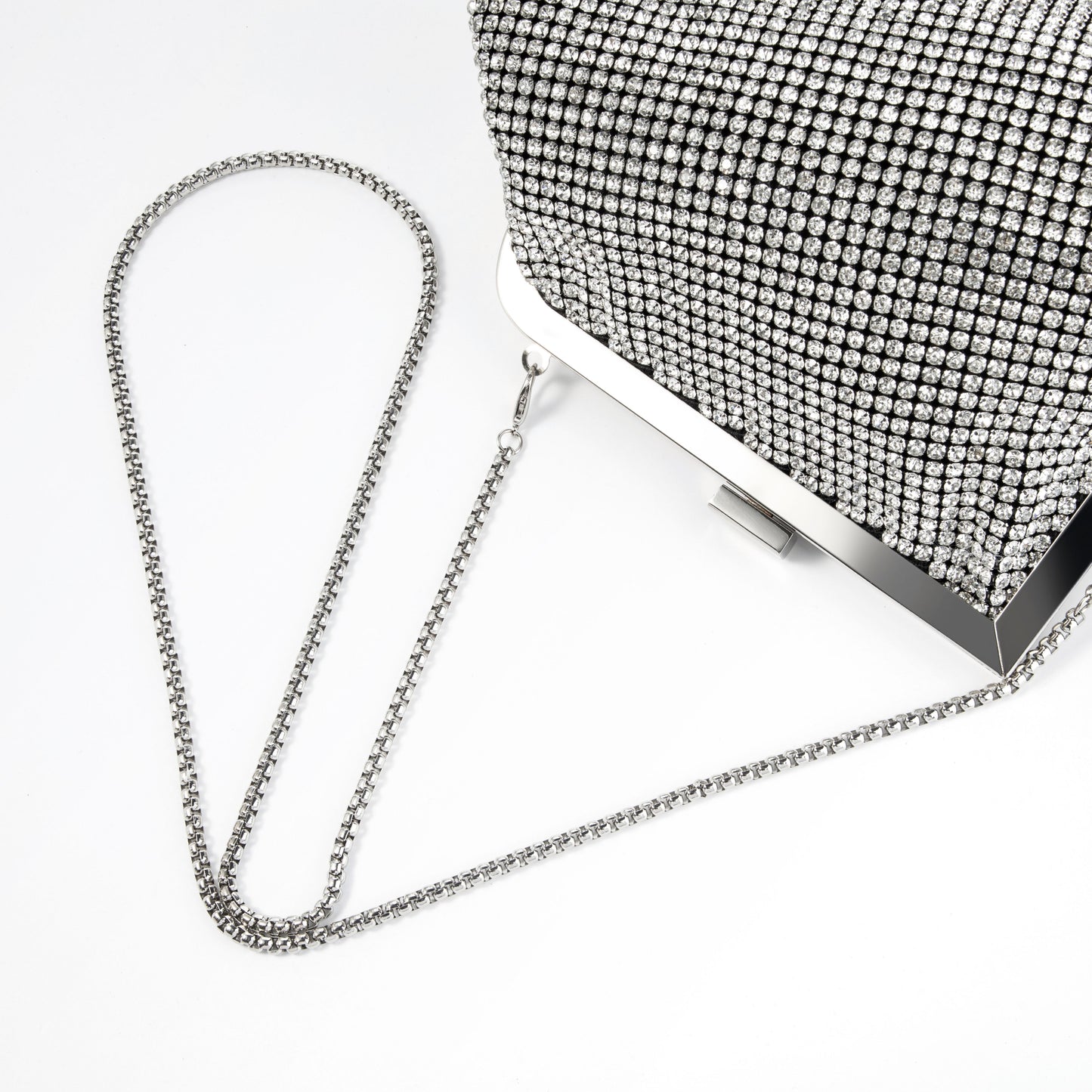 Rhinestone Angled Silver Clutch