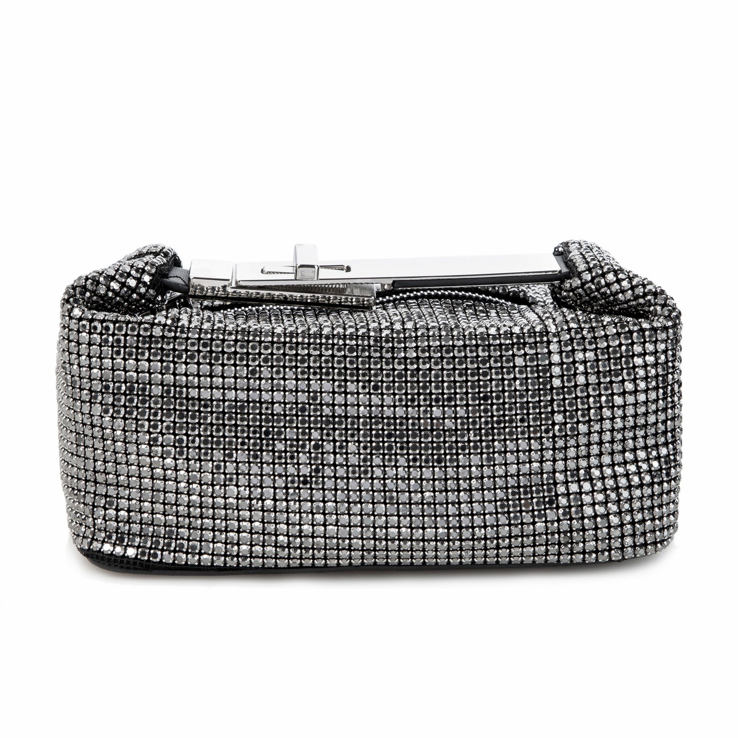 Metal Handle Sparkling Gunmetal Clutch