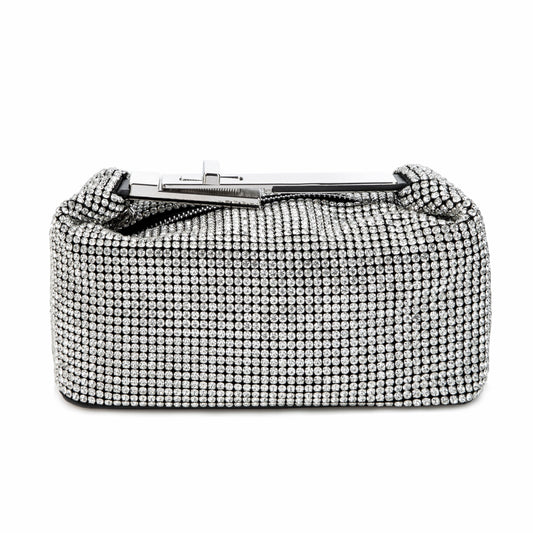 Metal Handle Sparkling Silver Clutch