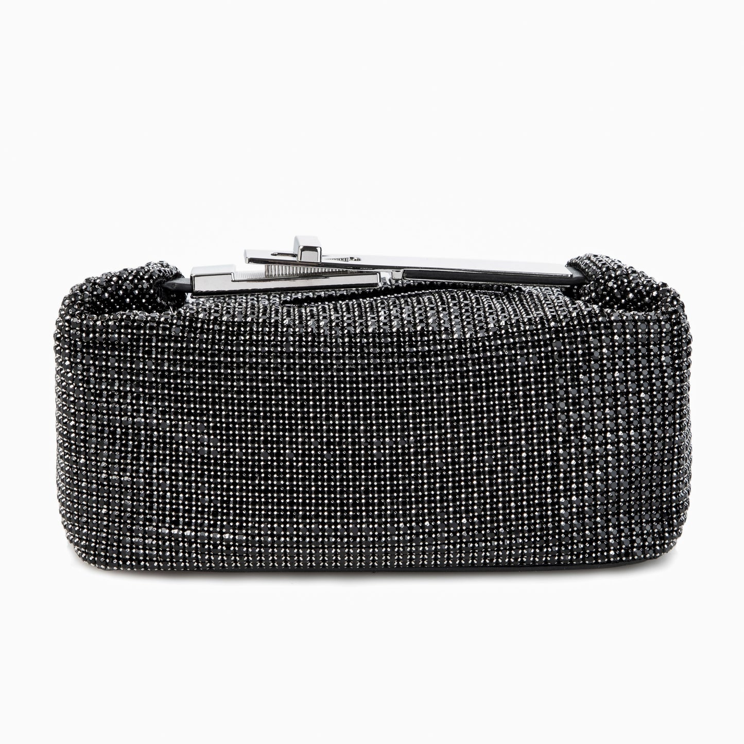 Metal Handle Sparkling Black Clutch