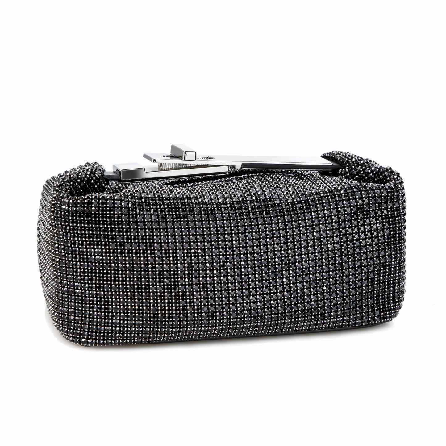 Metal Handle Sparkling Black Clutch