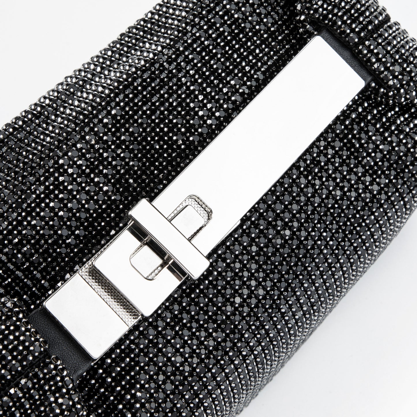 Metal Handle Sparkling Black Clutch