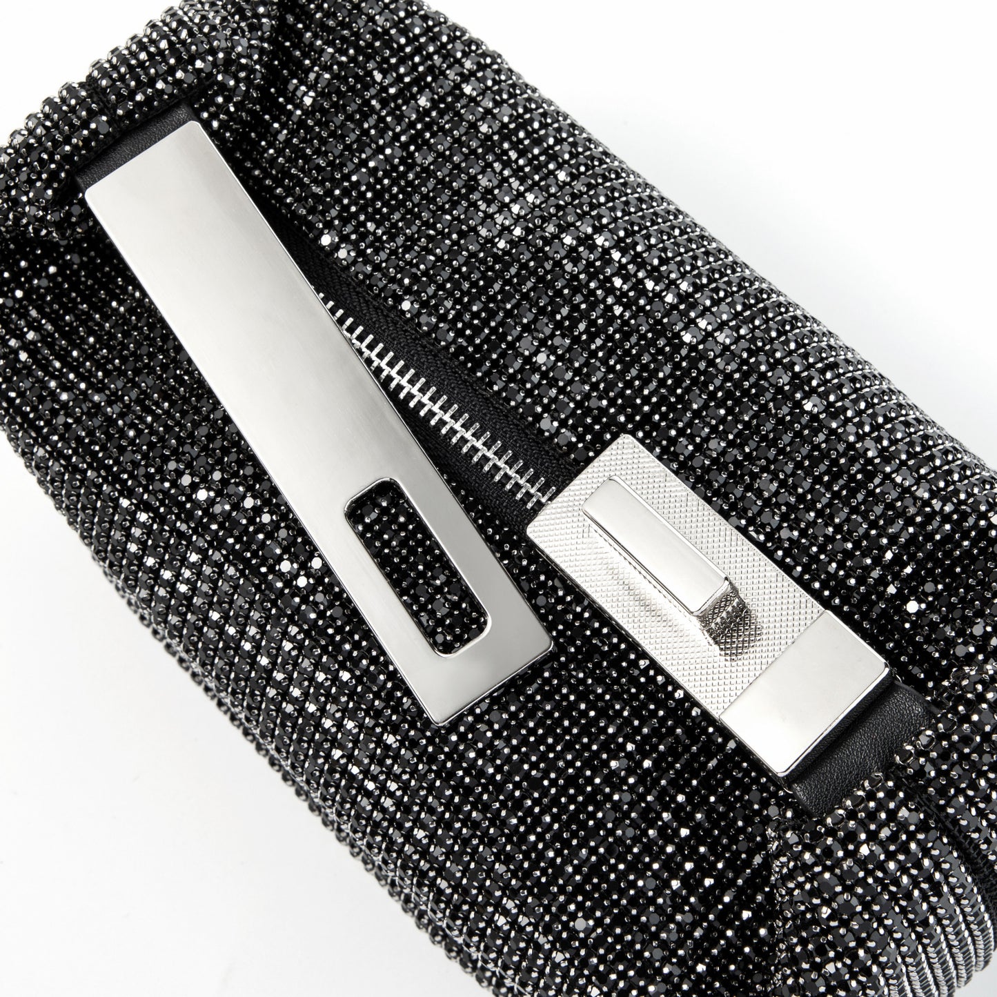 Metal Handle Sparkling Black Clutch