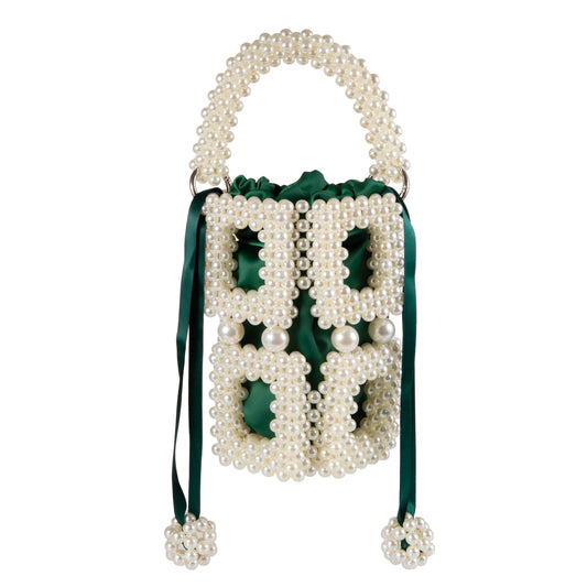 Pearl Square Hollow Green Handbag