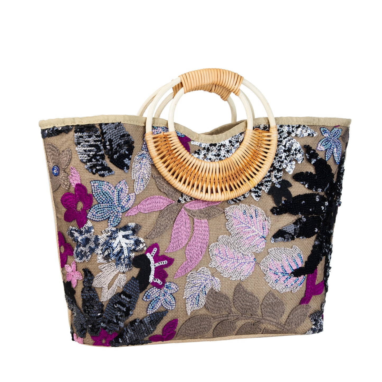 Sequin Floral Beach Bag