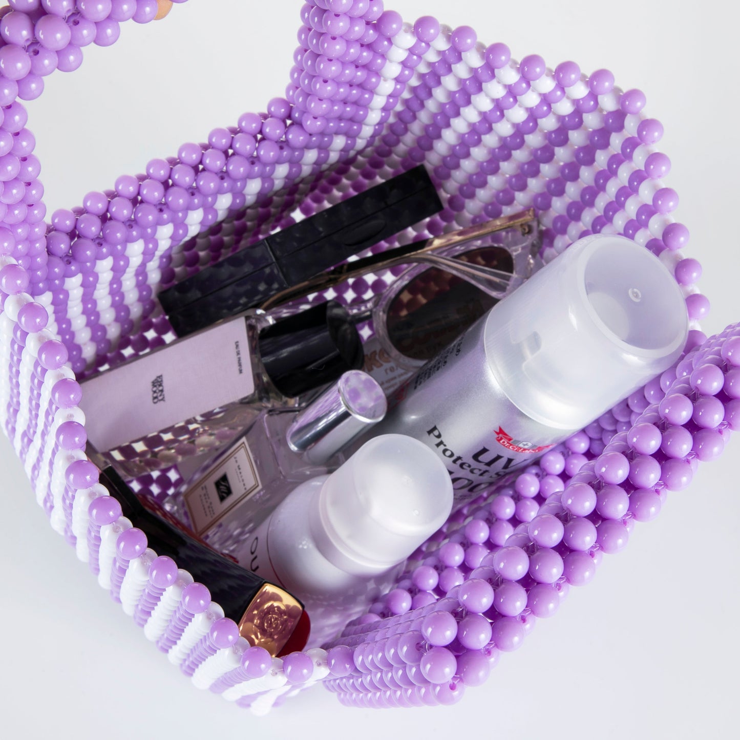 Pruple&White Beaded Tote